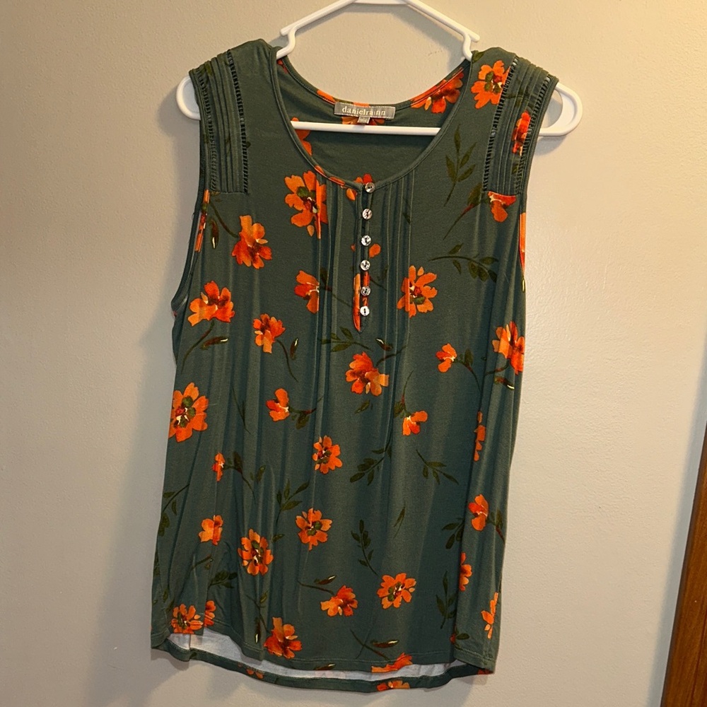 Floral Sleeveless Top - Green and Orange Daniel Rainn L